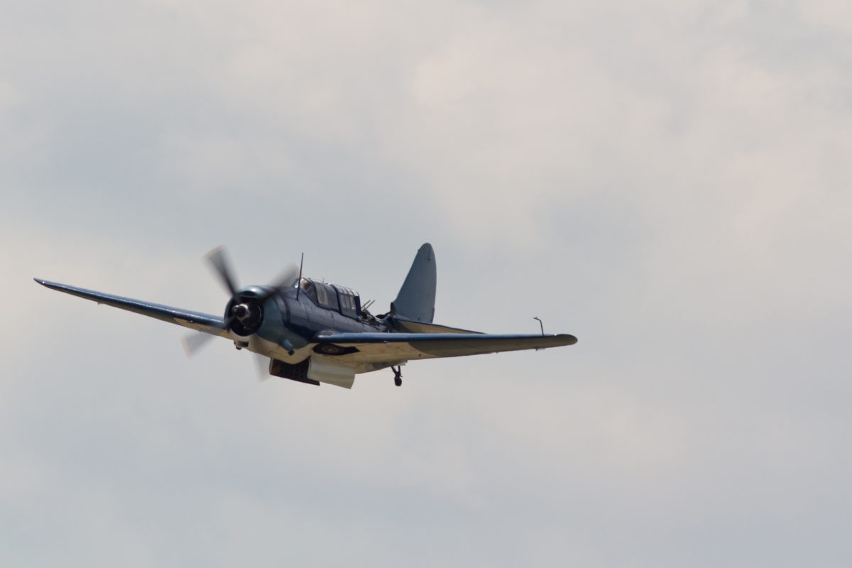SB2C Curtiss Helldiver plane in flight